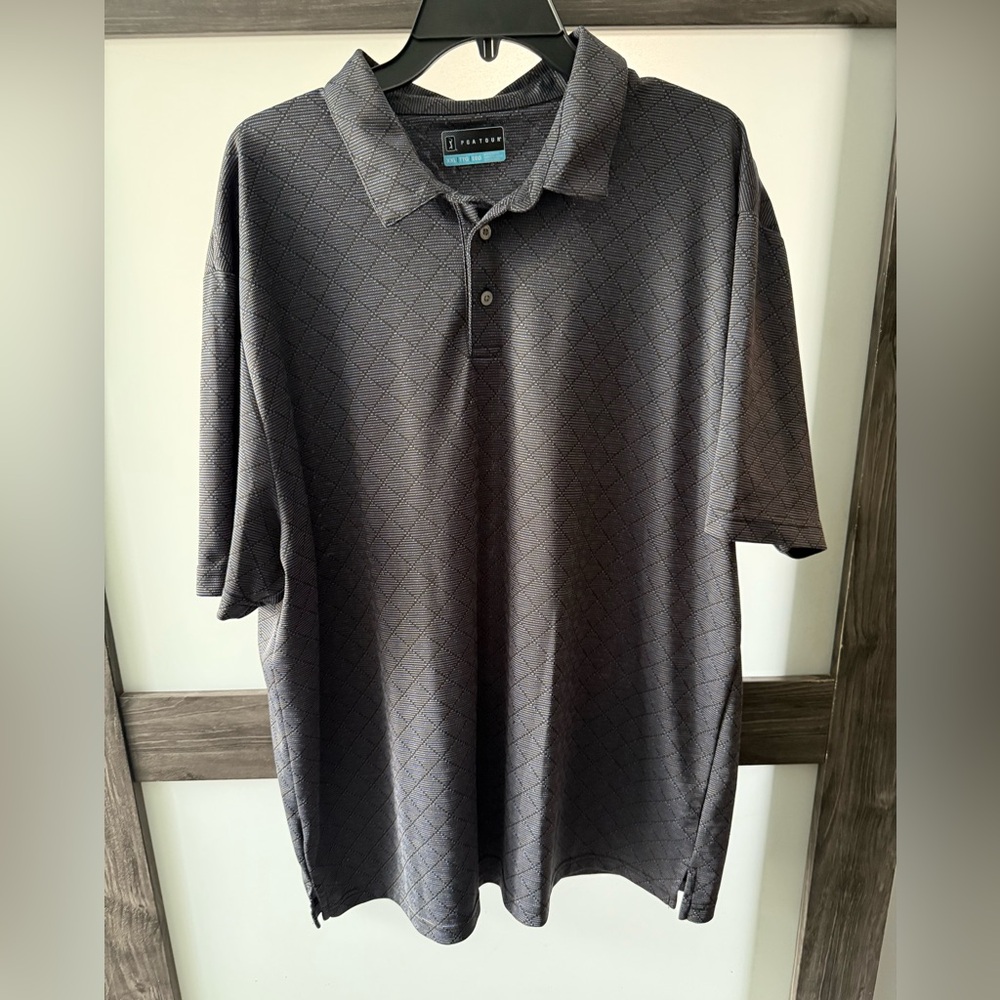 PGA Tour Men's Gray Diamond-Pattern Polo Shirt